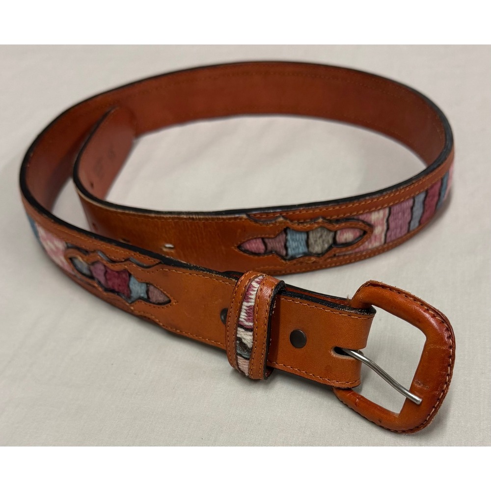 M‎ & F Leather Western Belt Hand Woven Indian Blanket Design Size 36